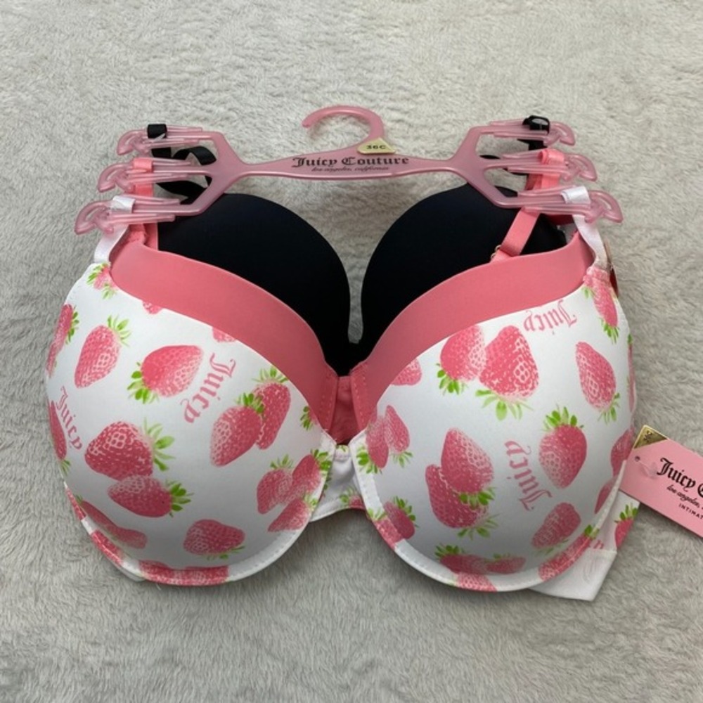 Juicy Couture Sexy‎ Push Up Bra Size 36C 3pack Set Strawberry Pink Black NWT